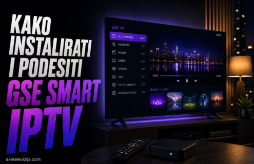 GSE Smart IPTV interfejs sa listom kanala otvoren na iPhone i Apple TV uređaju