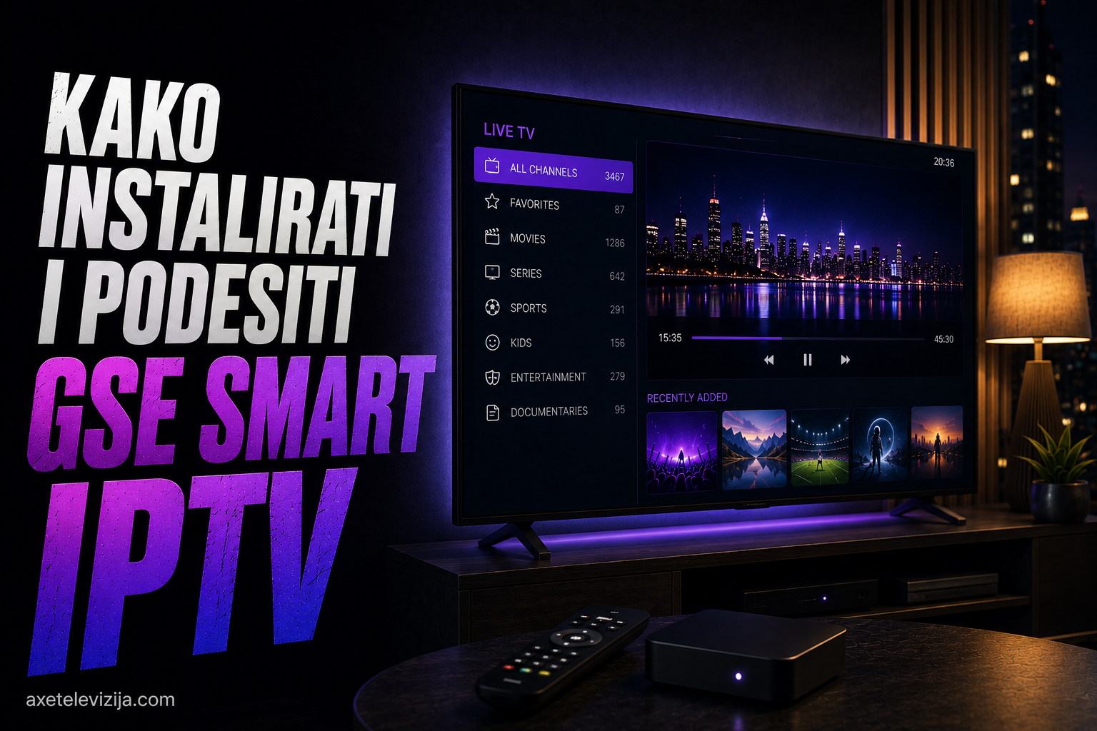 GSE Smart IPTV interfejs sa listom kanala otvoren na iPhone i Apple TV uređaju