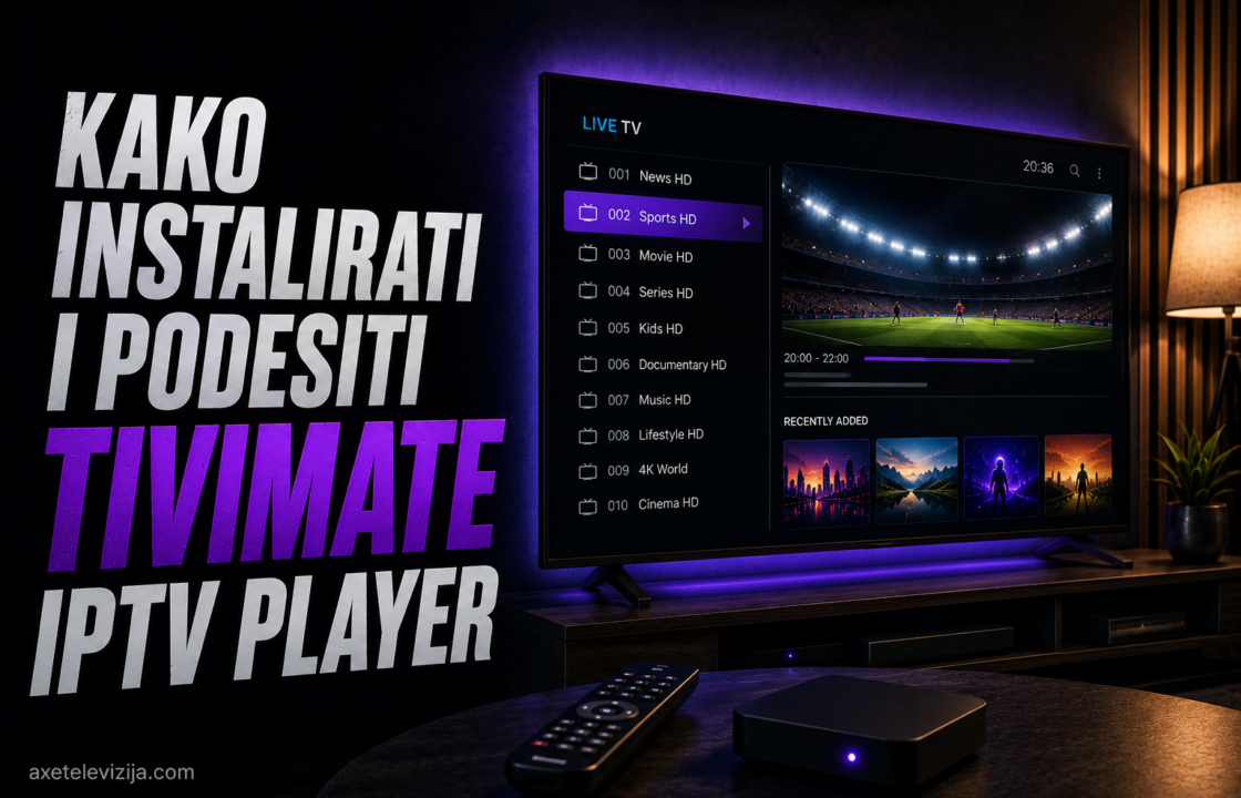 TiviMate interfejs sa listom kanala na Android TV ekranu
