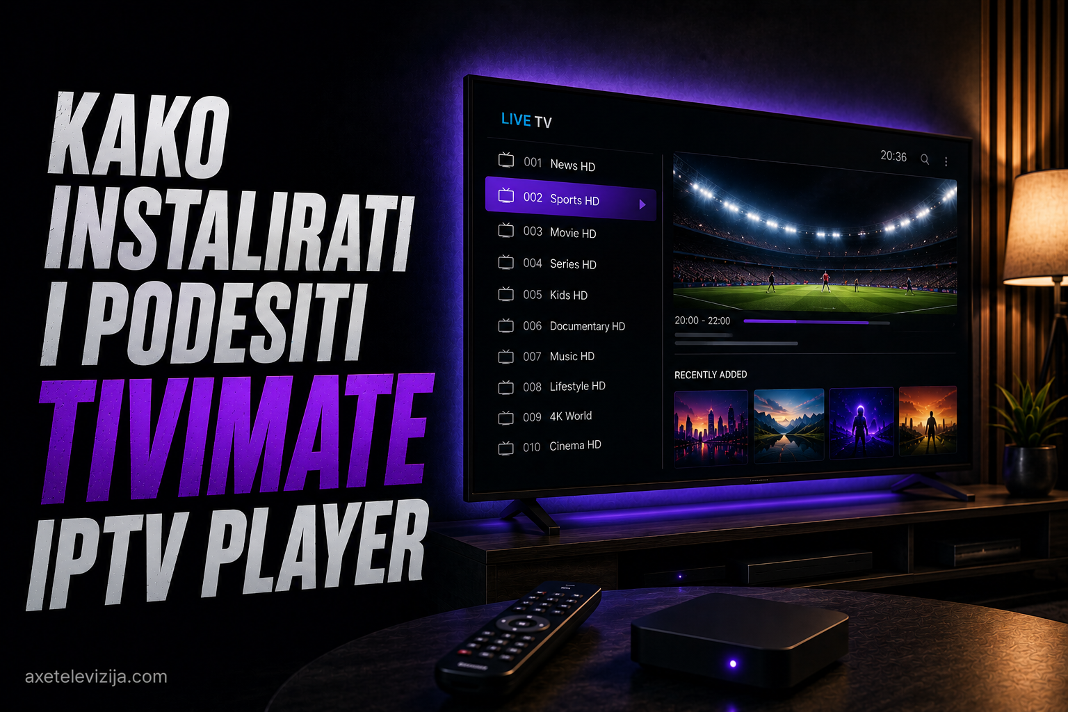 TiviMate interfejs sa listom kanala na Android TV ekranu