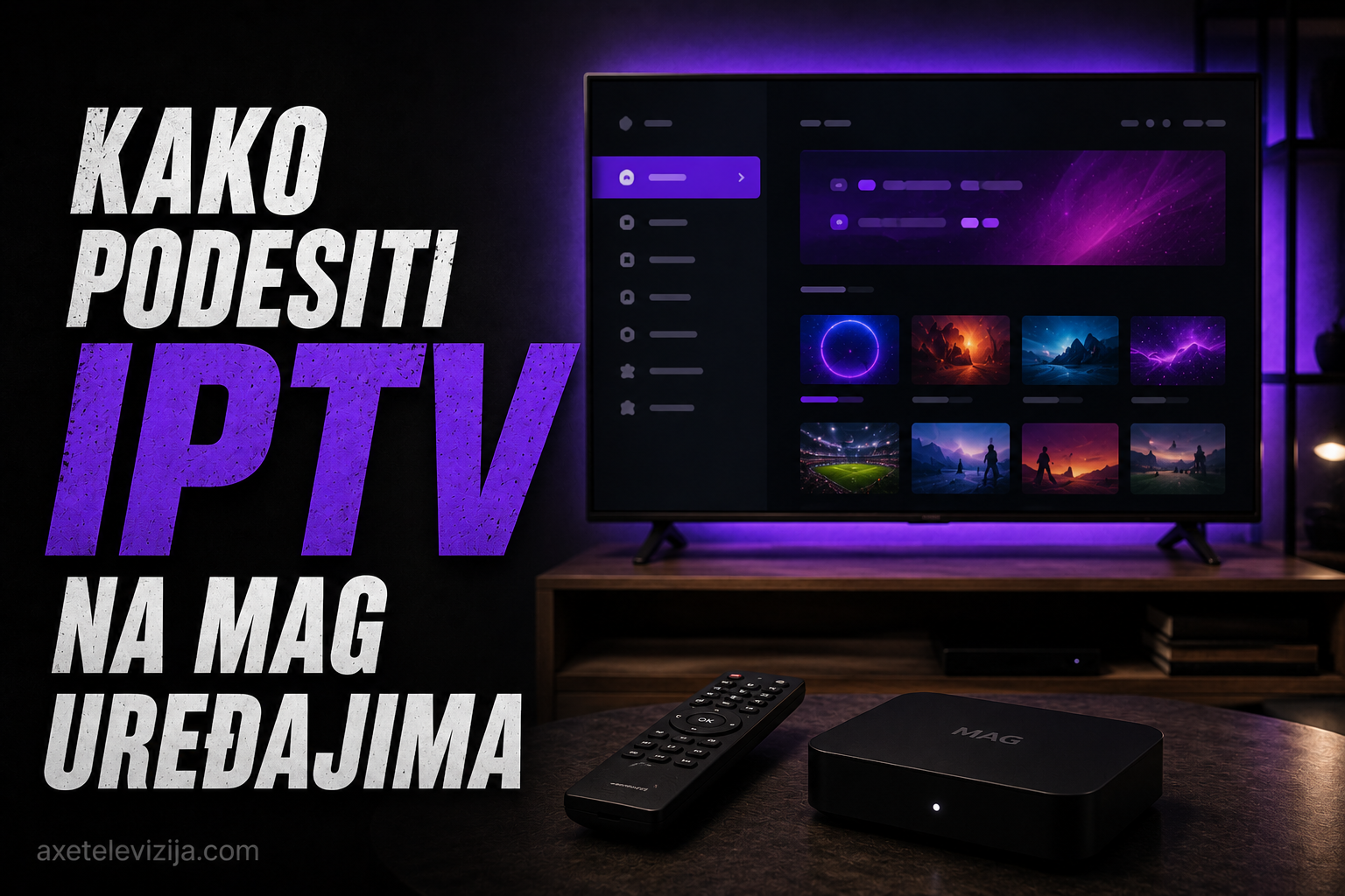 MAG set-top box povezan HDMI kablom na televizor sa prikazanim portal ekranom