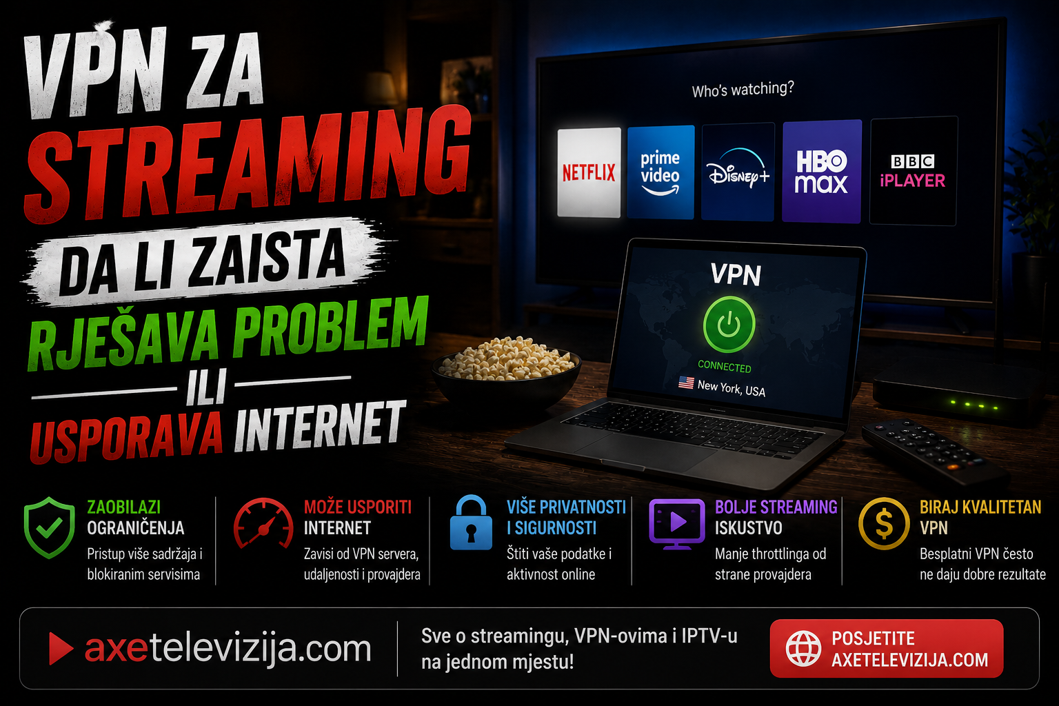 VPN za streaming — da li zaista rješava problem ili usporava internet